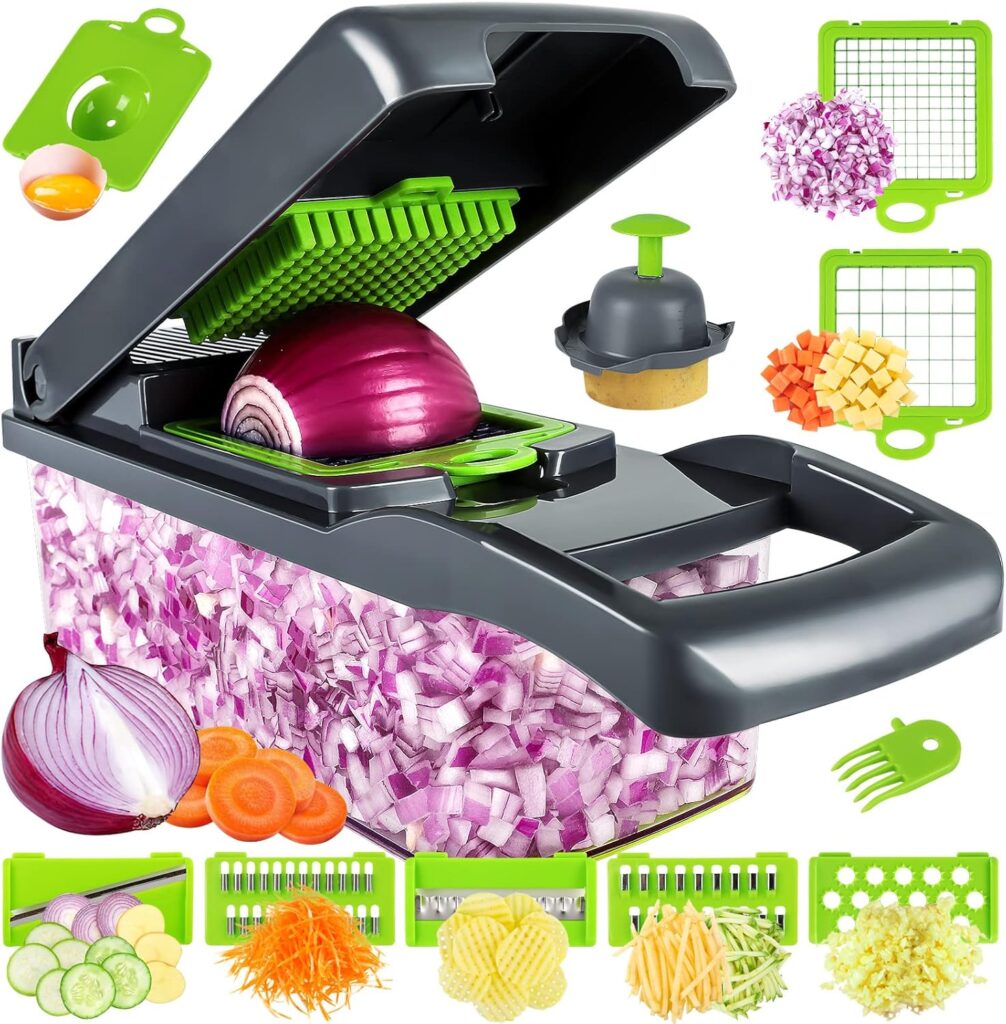 Vegetable Chopper, Pro Onion Chopper, Multifunctional 13 in 1 Food Chopper, Kitchen Vegetable Slicer Dicer Cutter,Veggie Chopper With 8 Blades,Carrot and Garlic Chopper With Container… Vegetable Chopper, Pro Onion Chopper, Multifunctional 13 in 1 Food Chopper, Kitchen Vegetable Slicer Dicer Cutter,Veggie Chopper With 8 Blades,Carrot and Garlic Chopper With Container…