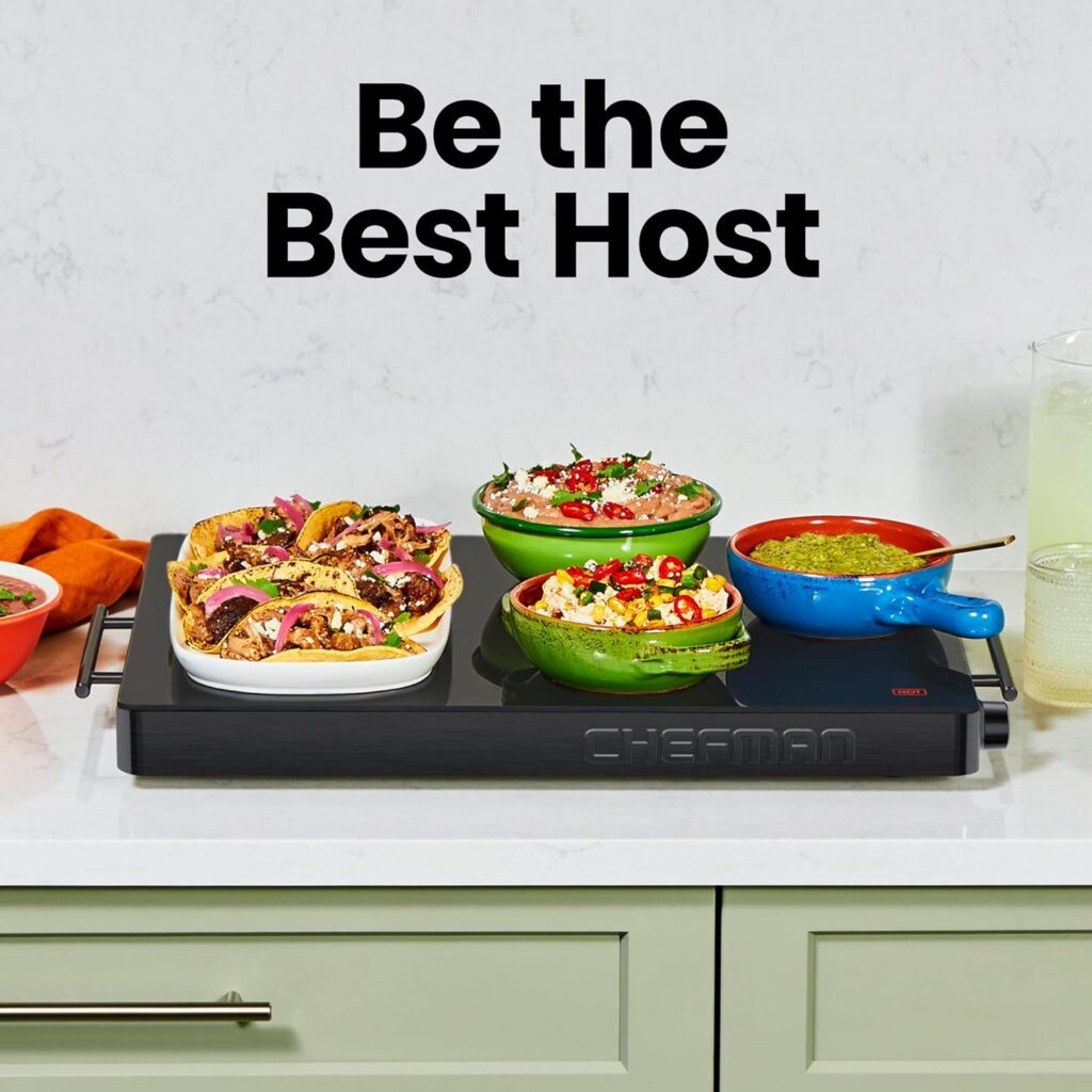 Chefman Electric Warming Tray with Adjustable Temperature Control, Perfect For Buffets, Restaurants, Parties, Events, and Home Dinners, Glass Top Extra Large 21” x 16” Surface Keeps Food Hot – Black Chefman Electric Warming Tray with Adjustable Temperature Control, Perfect For Buffets, Restaurants, Parties, Events, and Home Dinners, Glass Top Extra Large 21” x 16” Surface Keeps Food Hot – Black