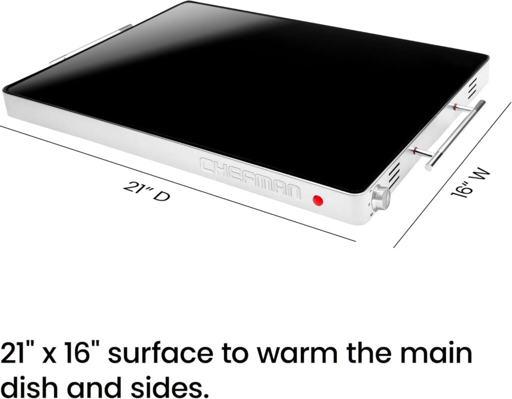 Chefman Electric Warming Tray with Adjustable Temperature Control, Perfect For Buffets, Restaurants, Parties, Events, and Home Dinners, Glass Top Extra Large 21” x 16” Surface Keeps Food Hot – Black Chefman Electric Warming Tray with Adjustable Temperature Control, Perfect For Buffets, Restaurants, Parties, Events, and Home Dinners, Glass Top Extra Large 21” x 16” Surface Keeps Food Hot – Black
