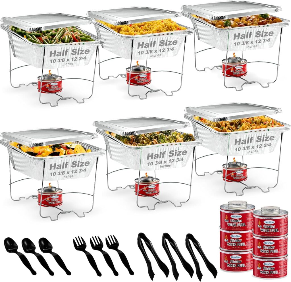 Disposable Chafing Dish Buffet Set, Food Warmers for Parties, Catering Supplies Buffet Display, Complete Premium Set, Half Size Single Pan, Warming Trays (6 Pack) Disposable Chafing Dish Buffet Set, Food Warmers for Parties, Catering Supplies Buffet Display, Complete Premium Set, Half Size Single Pan, Warming Trays (6 Pack)