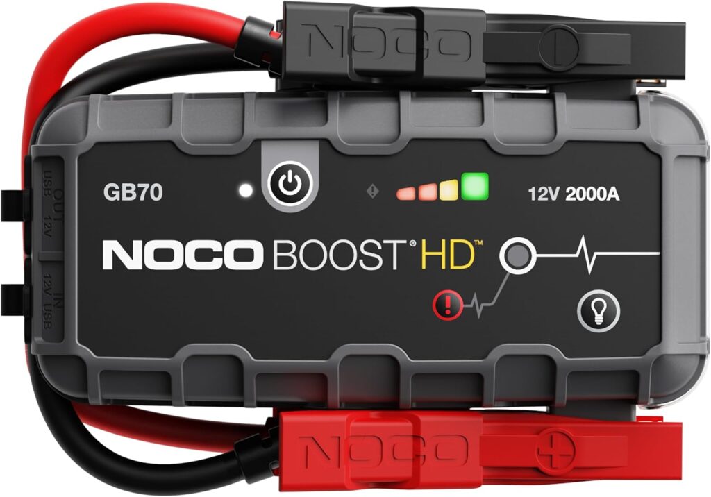 NOCO Boost HD GB70 2000A UltraSafe Car Battery Jump Starter, 12V Battery Booster Pack, Jump Box, Portable Charger and Jumper Cables for 8.0L Gasoline and 6.0L Diesel Engines NOCO Boost HD GB70 2000A UltraSafe Car Battery Jump Starter, 12V Battery Booster Pack, Jump Box, Portable Charger and Jumper Cables for 8.0L Gasoline and 6.0L Diesel Engines