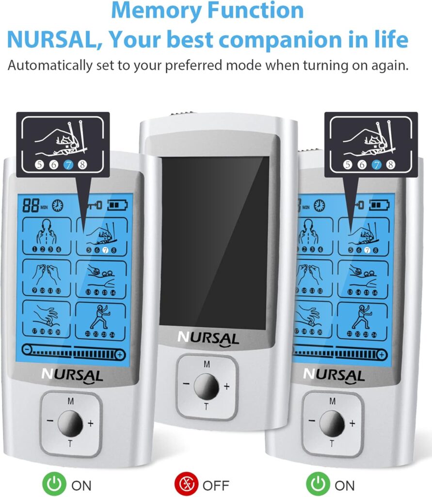 NURSAL 24 Modes TENS Unit Muscle Stimulator with Continuous Stimulation, Rechargeable Electronic Pulse Massager with 8 Pads for Back and Shoulder Pain Relief and Muscle Strength NURSAL 24 Modes TENS Unit Muscle Stimulator with Continuous Stimulation, Rechargeable Electronic Pulse Massager with 8 Pads for Back and Shoulder Pain Relief and Muscle Strength