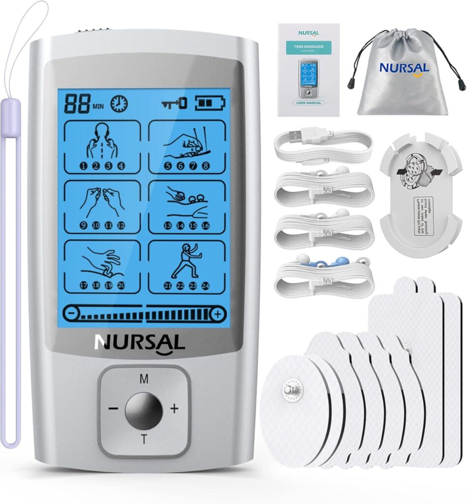 NURSAL 24 Modes TENS Unit Muscle Stimulator with Continuous Stimulation, Rechargeable Electronic Pulse Massager with 8 Pads for Back and Shoulder Pain Relief and Muscle Strength NURSAL 24 Modes TENS Unit Muscle Stimulator with Continuous Stimulation, Rechargeable Electronic Pulse Massager with 8 Pads for Back and Shoulder Pain Relief and Muscle Strength