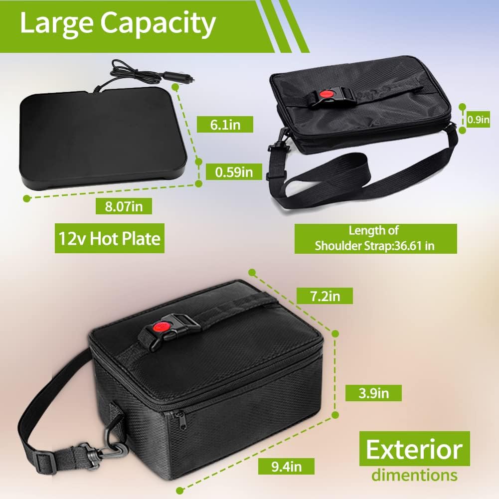 Portable Oven, 12V 24V 110V Car Food Warmer Portable Personal Mini Oven Electric Heated Lunch Box for Meals Reheating Raw Food Cooking for Road Trip/Camping/Picnic/Family Gathering(Black) Portable Oven, 12V 24V 110V Car Food Warmer Portable Personal Mini Oven Electric Heated Lunch Box for Meals Reheating Raw Food Cooking for Road Trip/Camping/Picnic/Family Gathering(Black)