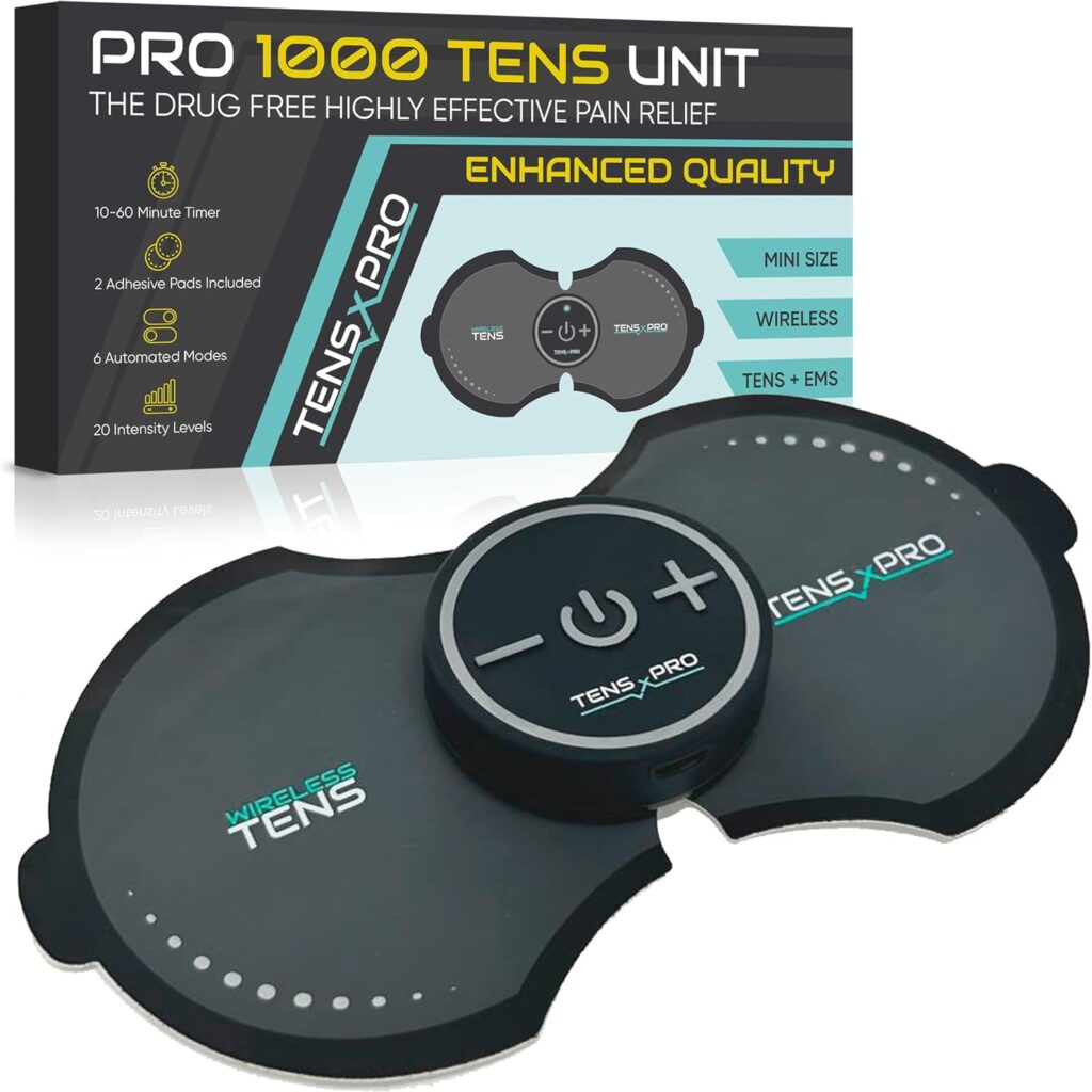 Pro 1000 Wireless Tens Unit for Pain Relief - Mini Tens Massager Portable Electric Muscle Stimulator - Deep Tissue EMS Pain Management Device - Pulse Therapy for Back Shoulder Neck Leg Arm (2 Pads) Pro 1000 Wireless Tens Unit for Pain Relief - Mini Tens Massager Portable Electric Muscle Stimulator - Deep Tissue EMS Pain Management Device - Pulse Therapy for Back Shoulder Neck Leg Arm (2 Pads)