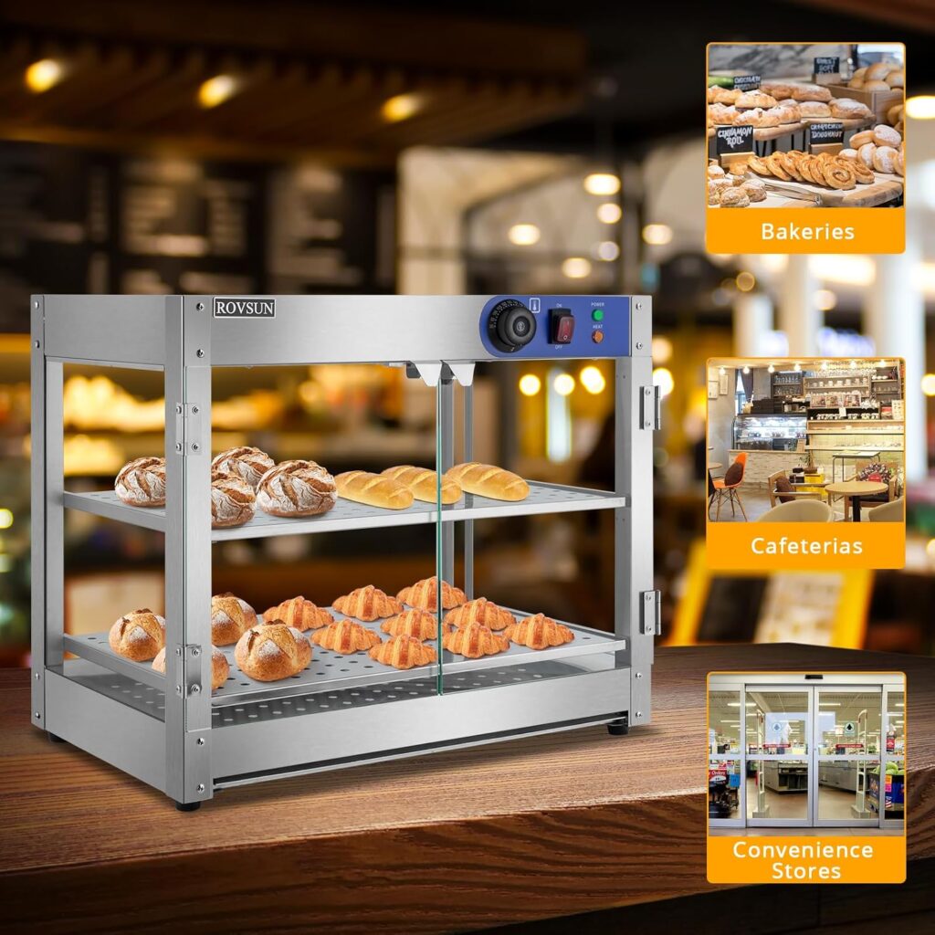 ROVSUN 2-Tier Food Warmer, 800W Commercial Food Warmer Display Electric Countertop Food Pizza Warmer with LED Lighting Removable Shelves Glass Door, Pastry Display Case for Buffet Restaurant 110V ROVSUN 2-Tier Food Warmer, 800W Commercial Food Warmer Display Electric Countertop Food Pizza Warmer with LED Lighting Removable Shelves Glass Door, Pastry Display Case for Buffet Restaurant 110V