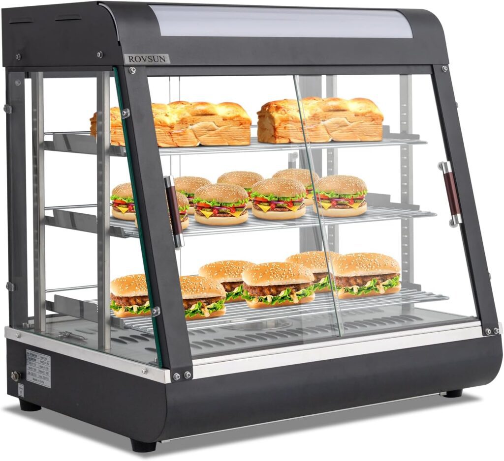 ROVSUN 26 Commercial Food Warmer Display Pizza Warmer, 3-Tier Electric Countertop Food Warmer w/LED Lighting Adjustable Removable Shelves Glass Door, Pastry Display Case for Buffet Restaurant 1200W ROVSUN 26 Commercial Food Warmer Display Pizza Warmer, 3-Tier Electric Countertop Food Warmer w/LED Lighting Adjustable Removable Shelves Glass Door, Pastry Display Case for Buffet Restaurant 1200W