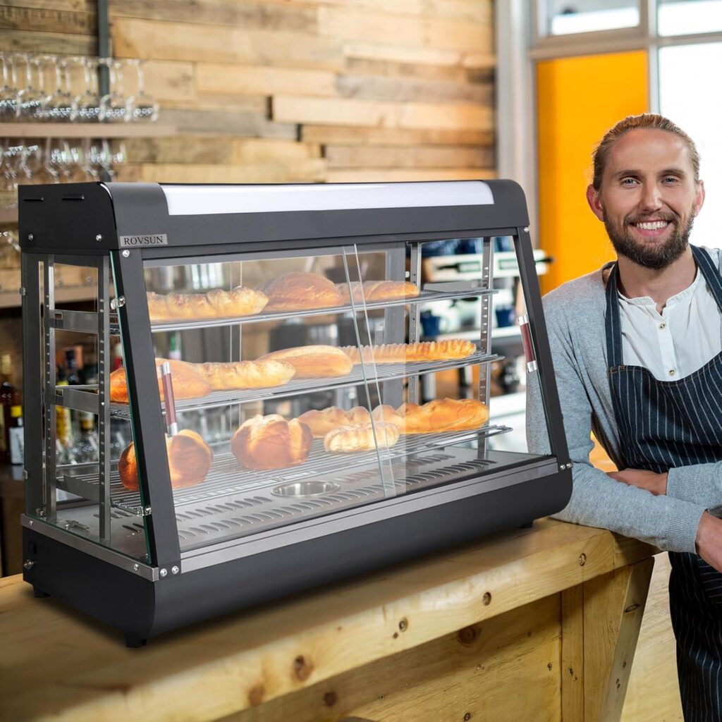 ROVSUN 26 Commercial Food Warmer Display Pizza Warmer, 3-Tier Electric Countertop Food Warmer w/LED Lighting Adjustable Removable Shelves Glass Door, Pastry Display Case for Buffet Restaurant 1200W ROVSUN 26 Commercial Food Warmer Display Pizza Warmer, 3-Tier Electric Countertop Food Warmer w/LED Lighting Adjustable Removable Shelves Glass Door, Pastry Display Case for Buffet Restaurant 1200W