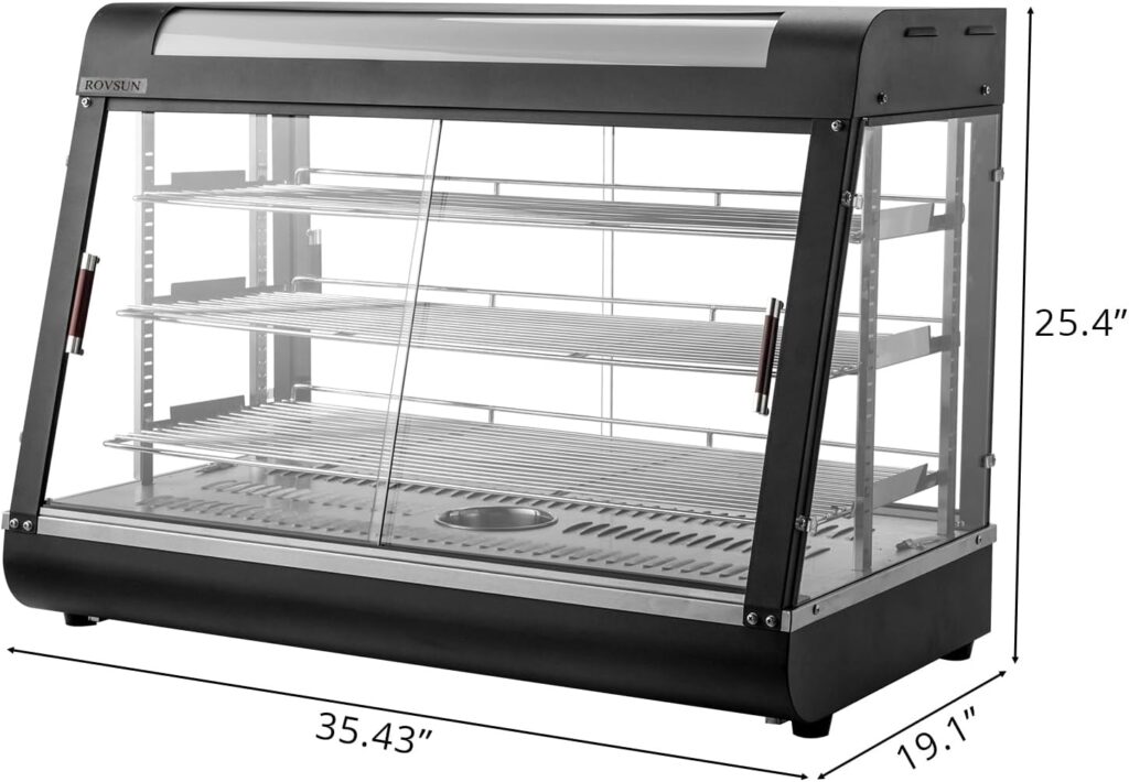 ROVSUN 26 Commercial Food Warmer Display Pizza Warmer, 3-Tier Electric Countertop Food Warmer w/LED Lighting Adjustable Removable Shelves Glass Door, Pastry Display Case for Buffet Restaurant 1200W ROVSUN 26 Commercial Food Warmer Display Pizza Warmer, 3-Tier Electric Countertop Food Warmer w/LED Lighting Adjustable Removable Shelves Glass Door, Pastry Display Case for Buffet Restaurant 1200W
