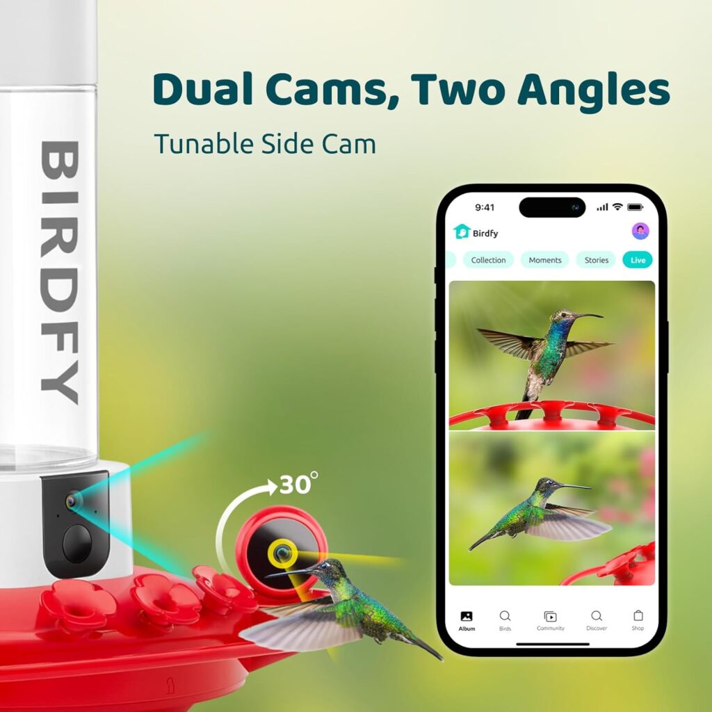 NETVUE by Birdfy Hummingbird Feeder with 2 Cameras Solar Powered - Dual Smart Cams, 2K HD Wireless for 2 Angels Close-up Bird Watching Outdoor, Instant Notifications (20Oz) (Hum Duo AI Solar) NETVUE by Birdfy Hummingbird Feeder with 2 Cameras Solar Powered - Dual Smart Cams, 2K HD Wireless for 2 Angels Close-up Bird Watching Outdoor, Instant Notifications (20Oz) (Hum Duo AI Solar)