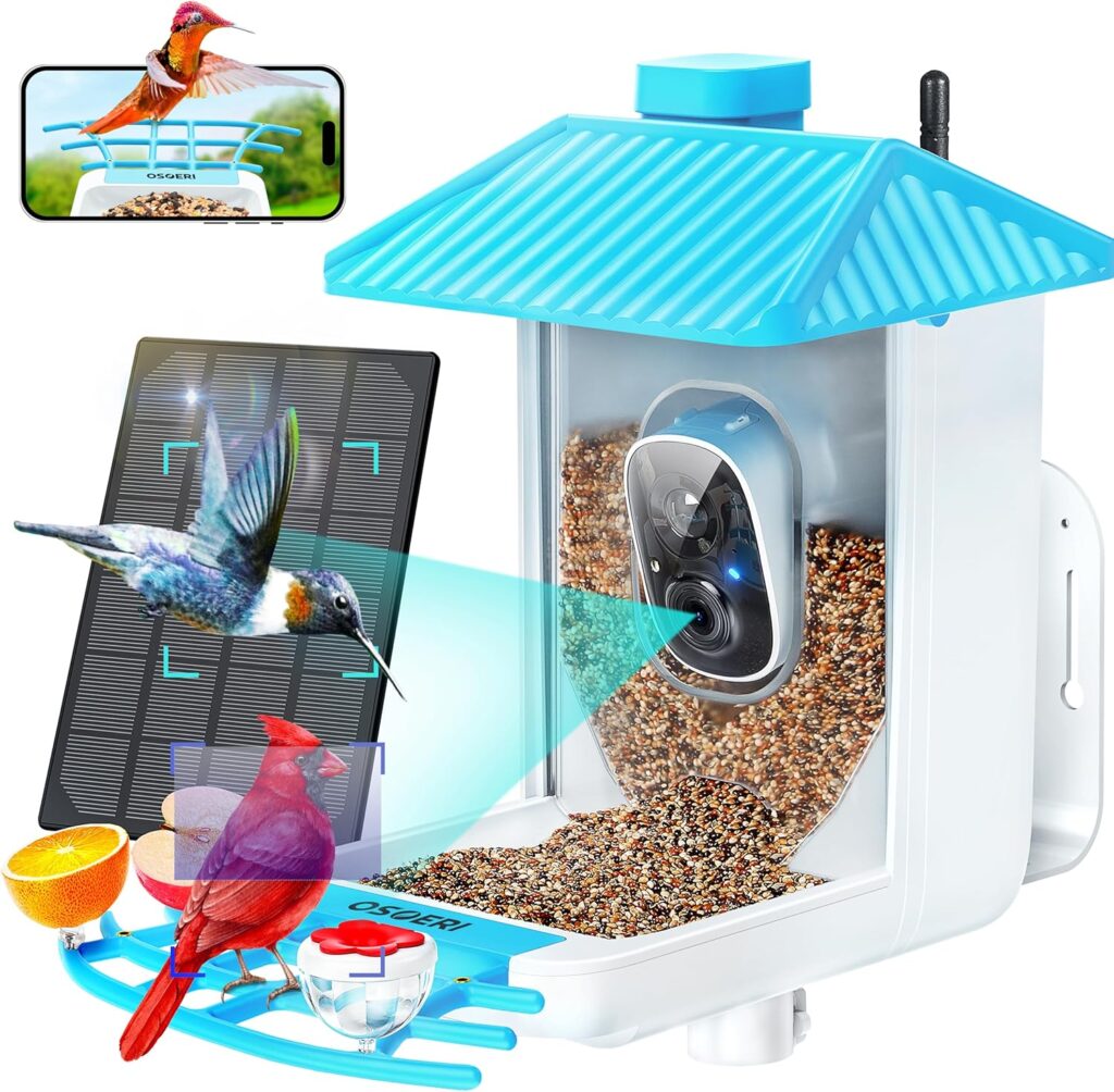 Osoeri Smart Bird Feeder with Camera, 1080P HD AI Identify Wild Bird Watching Camera, Auto Capture Bird Videos Motion Detection, DIY Add-ons Hummingbird Feeder, Bird Camera Gift for Bird Lover Osoeri Smart Bird Feeder with Camera, 1080P HD AI Identify Wild Bird Watching Camera, Auto Capture Bird Videos Motion Detection, DIY Add-ons Hummingbird Feeder, Bird Camera Gift for Bird Lover