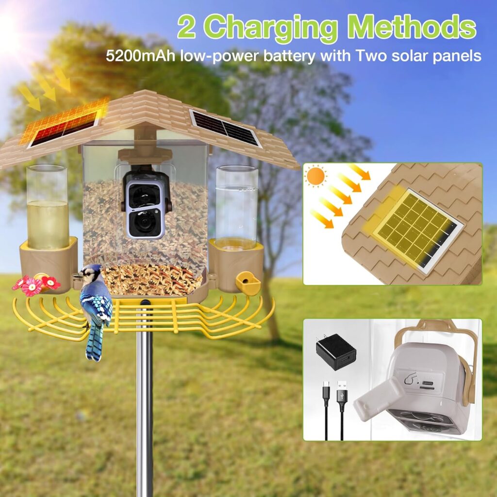 Smart Bird Feeder with Camera Solar Powered, 1080P HD AI Identify Wild Bird Hummingbird Watching, Bird House Outside for Auto Capture Bird Videos and Motion Detection (Brown) Smart Bird Feeder with Camera Solar Powered, 1080P HD AI Identify Wild Bird Hummingbird Watching, Bird House Outside for Auto Capture Bird Videos and Motion Detection (Brown)