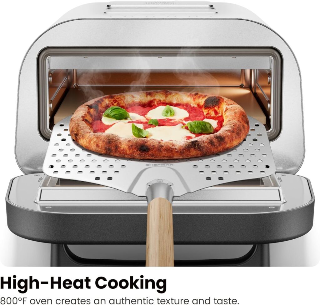 CHEFMAN Indoor Pizza Oven - Makes 12 Inch Pizzas in Minutes, Heats up to 800°F - Countertop Electric Pizza Maker with 5 Touchscreen Presets, Pizza Stone and Peel Included - Stainless Black