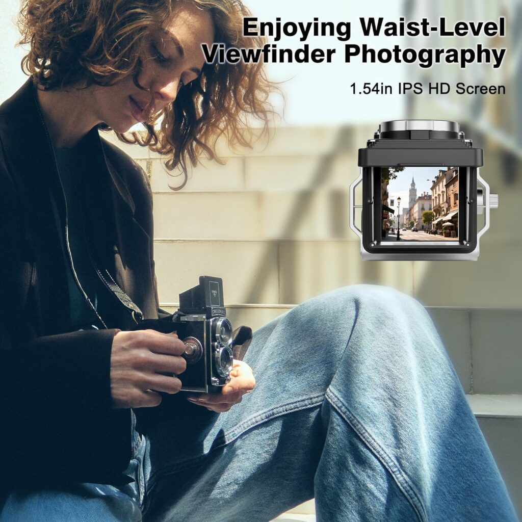 CHUZHAO Vintage Mini Digital Camera, Portable TLR Style Retro Point and Shoot Compact Small Pocket 1080P FHD Video 12MP Autofocus Vlogging Camera with 16 GB Card for Beginners Teens Adults Kids Black