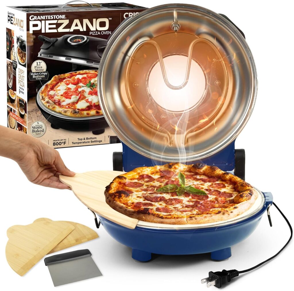 PIEZANO Crispy Crust Pizza Oven by Granitestone - Electric Indoor Portable, 12 Inch Countertop Pizza Maker, Heats up to 800F for Stone Baked Pizza at Home - Cream PIEZANO Crispy Crust Pizza Oven by Granitestone - Electric Indoor Portable, 12 Inch Countertop Pizza Maker, Heats up to 800F for Stone Baked Pizza at Home - Cream