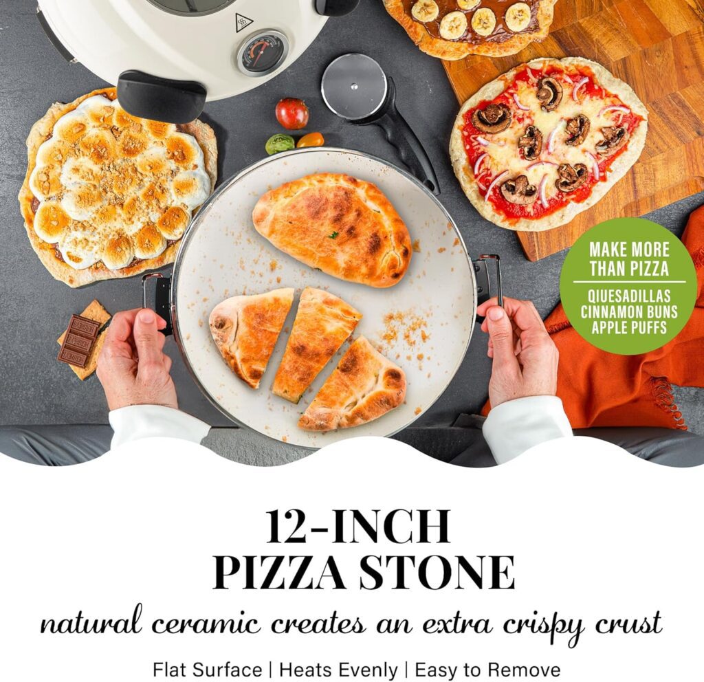 PIEZANO Crispy Crust Pizza Oven by Granitestone - Electric Indoor Portable, 12 Inch Countertop Pizza Maker, Heats up to 800F for Stone Baked Pizza at Home - Cream PIEZANO Crispy Crust Pizza Oven by Granitestone - Electric Indoor Portable, 12 Inch Countertop Pizza Maker, Heats up to 800F for Stone Baked Pizza at Home - Cream