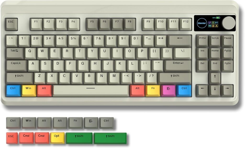 Womier Retro 75% Gaming Keyboard with OLED DisplayKnob, M87 Pro Bluetooth 5.1/2.4GHz /USB-C Wireless Mechanical Keyboard with Hot-Swappable Custom Switch, Compact Gamer RGB Keyboard-Grey